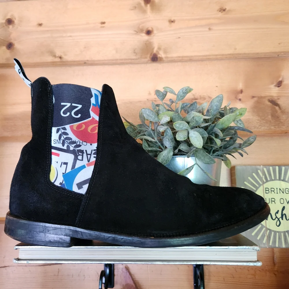 DUKE + DEXTER Woolf Handmade Black Suede Leather Chelsea Boot Racing Sport Sz 11